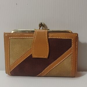 Roger Gimbel Accessories Suede Patchwork Vintage Wallet W/Kisslock Compartment